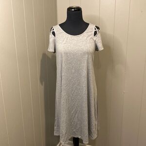 Charming Charlie Small Long Midi Dress Grey Cutout Strap Derails V-Neck Back